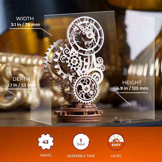 UGEARS Steampunk Clock gear-system: asynchronous hands for a captivating display