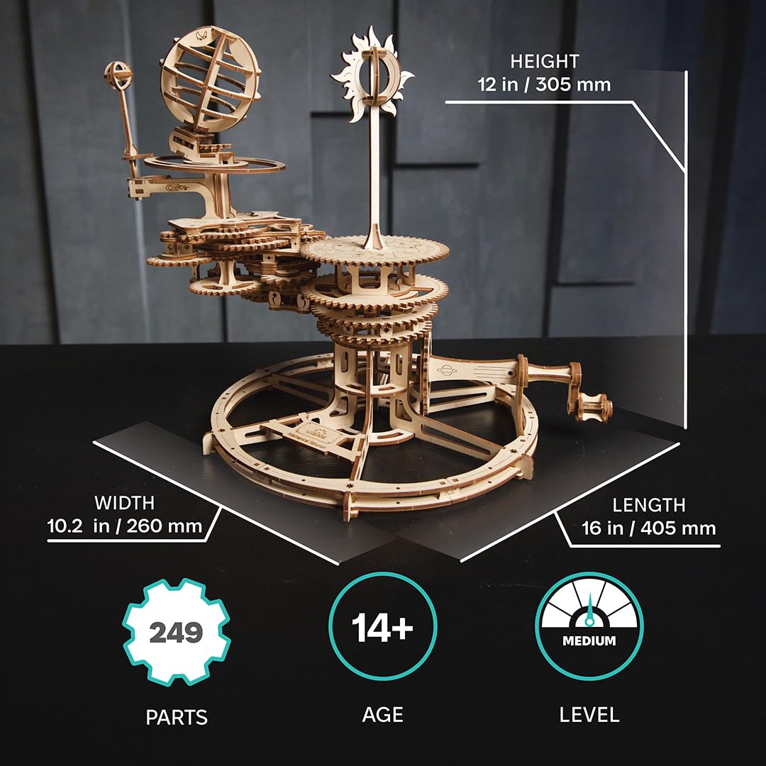 UGEARS Tellurion orbital dynamics shows gear-driven solar system movements for learning.