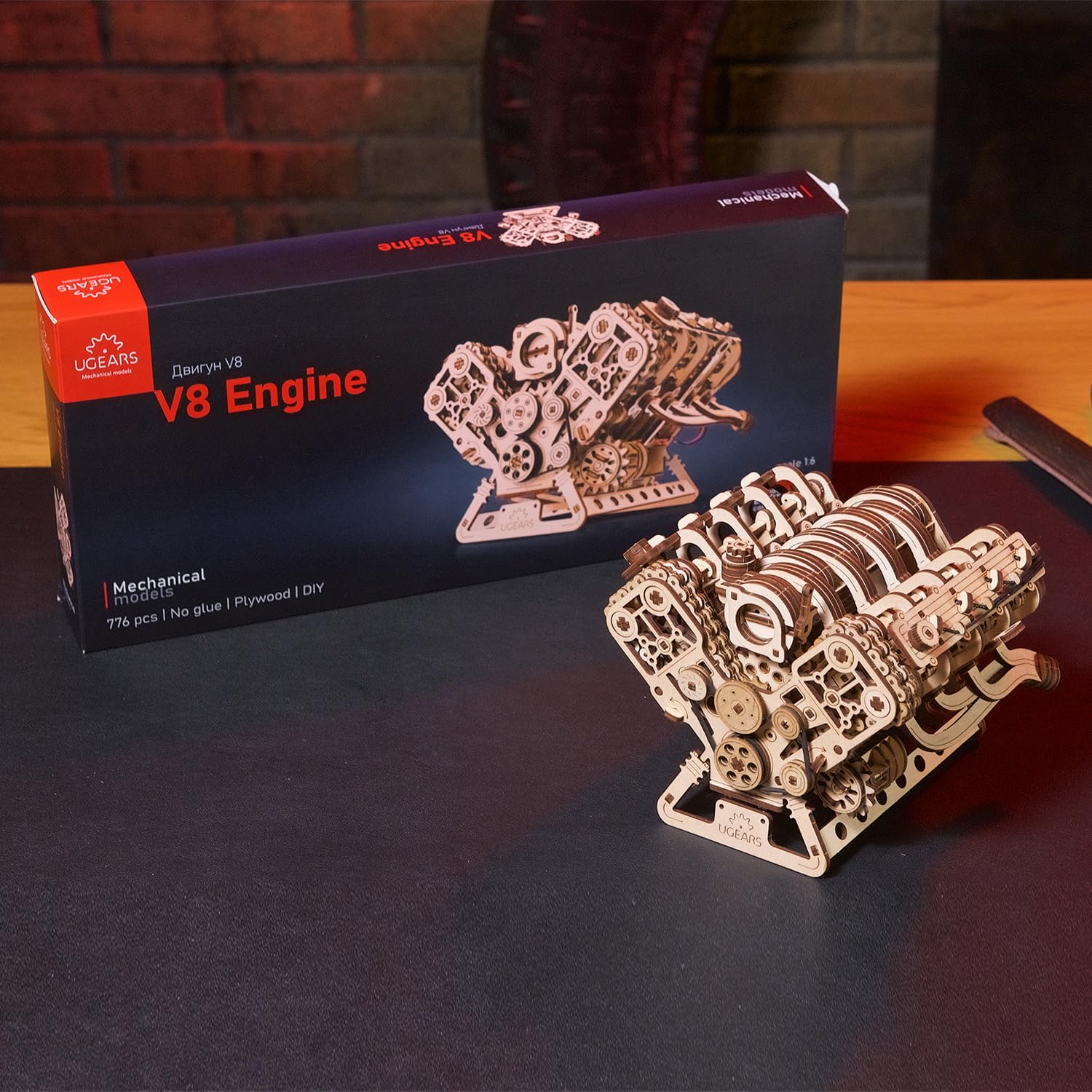 UGEARS V8 Engine Model Kit base chassis showing sturdy design