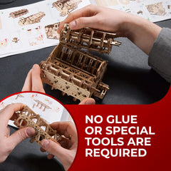 UGEARS V8 Engine Model Kit timing chain close-up for realistic motion
