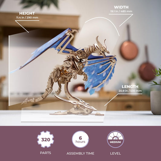 UGEARS Windstorm Dragon open-structure reveals inner gears for educational viewing