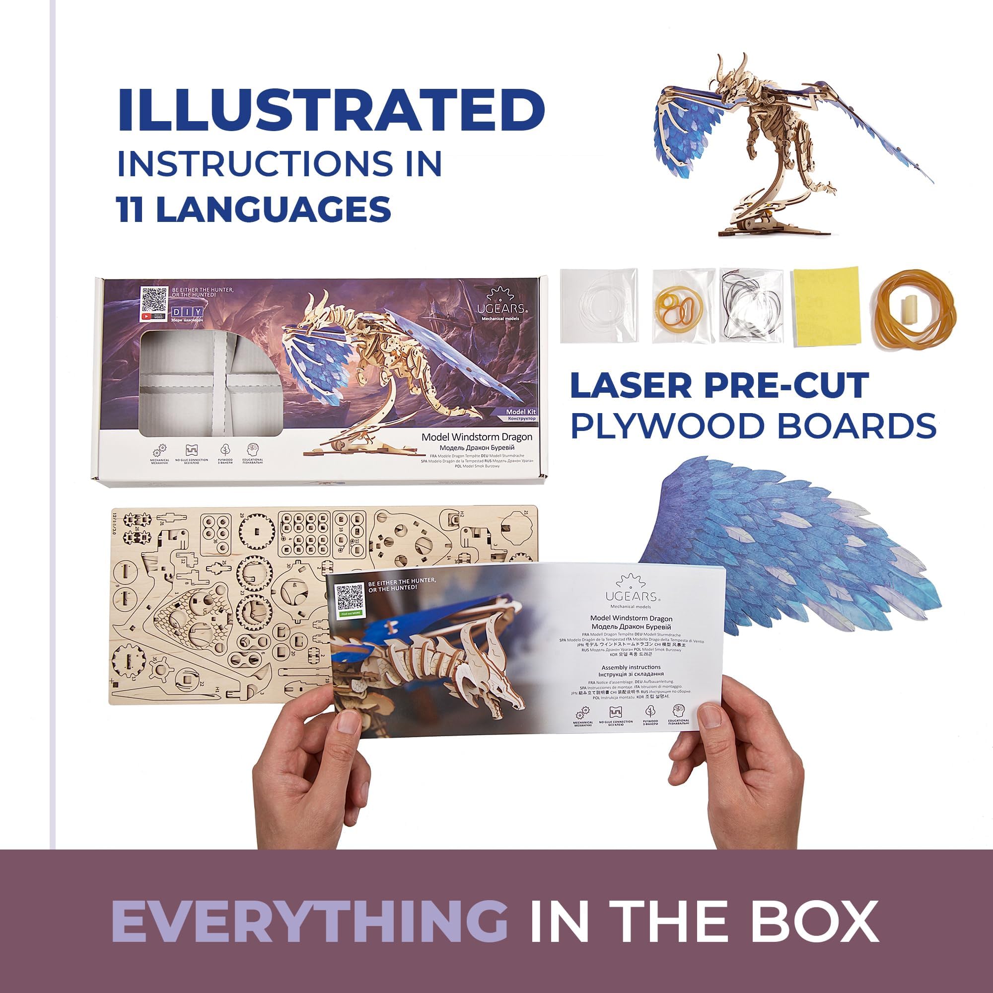 UGEARS Windstorm Dragon paper-cut wings offer delicate, flexible detail