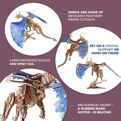 UGEARS Windstorm Dragon rubber-band motor powers lifelike wing movement