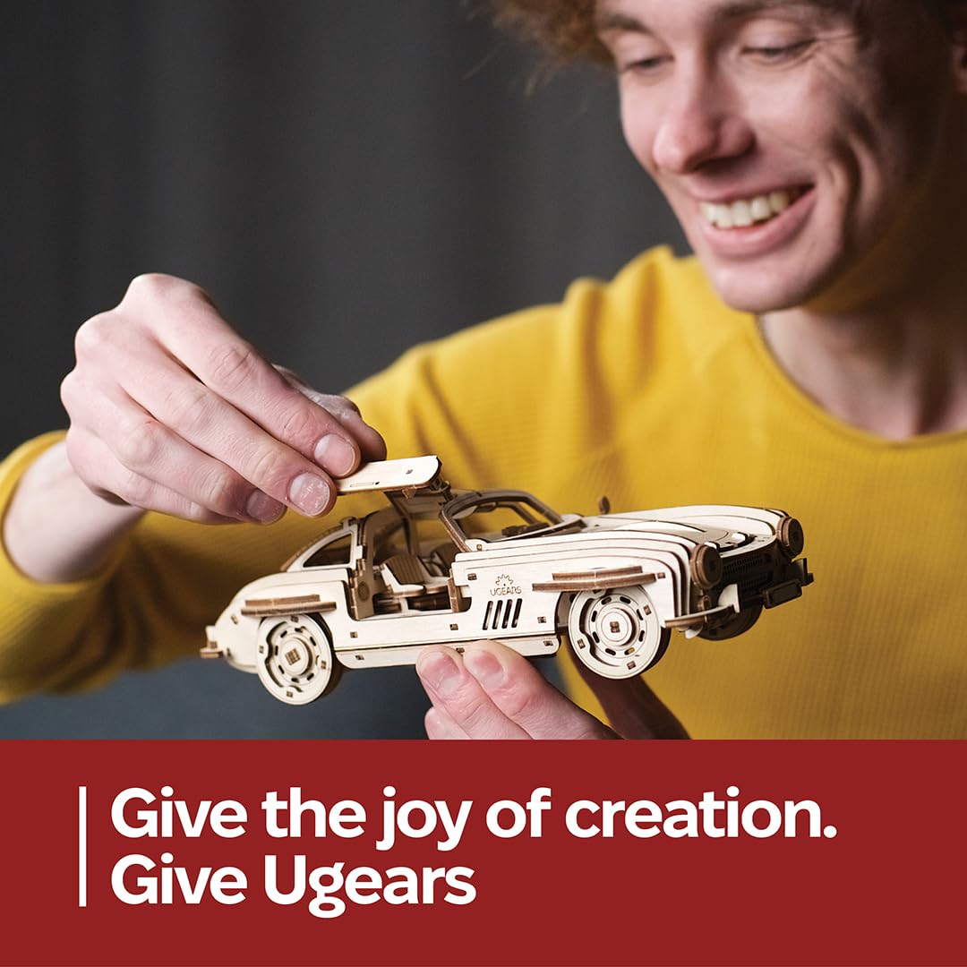 UGEARS Winged Sports Coupe 1:24 scale model ready for display