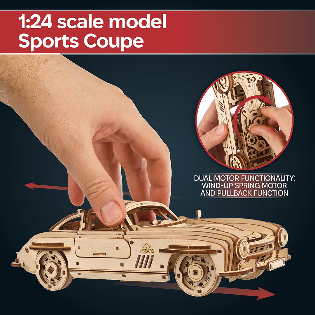 Detachable chassis feature of UGEARS Winged Sports Coupe for modular assembly