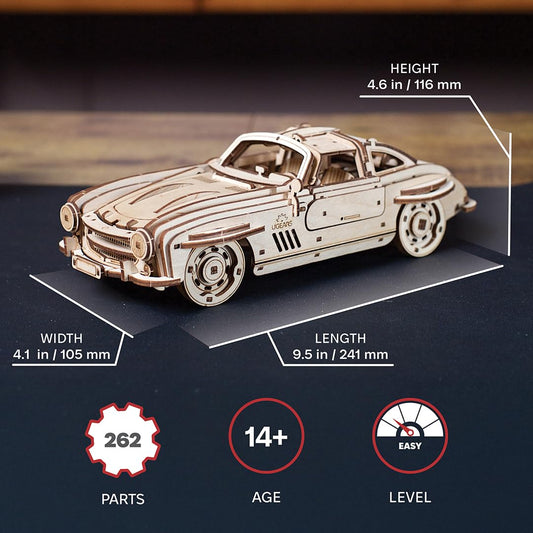UGEARS Winged Sports Coupe gull-wing doors showcased for dramatic opening