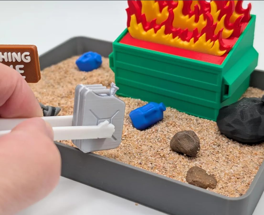 UglaForge Dumpster Fire Zen Garden from above, compact desk accent for focus.