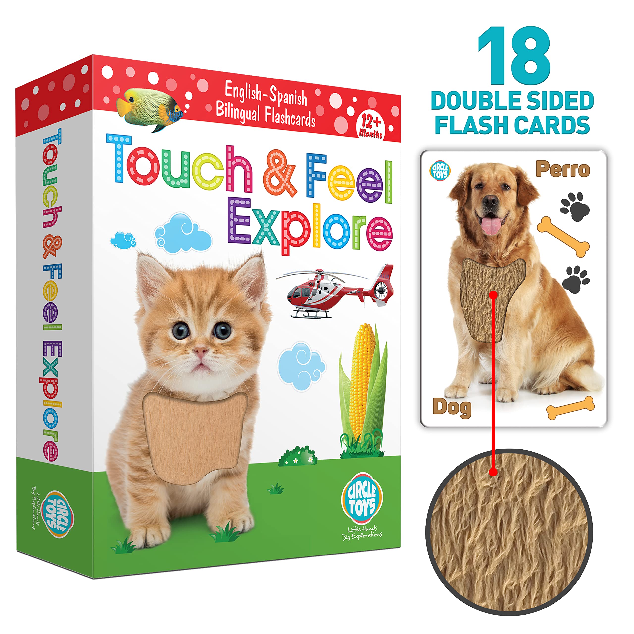 UGOS touch and feel flashcards cat with soft fur texture for sensory learning.