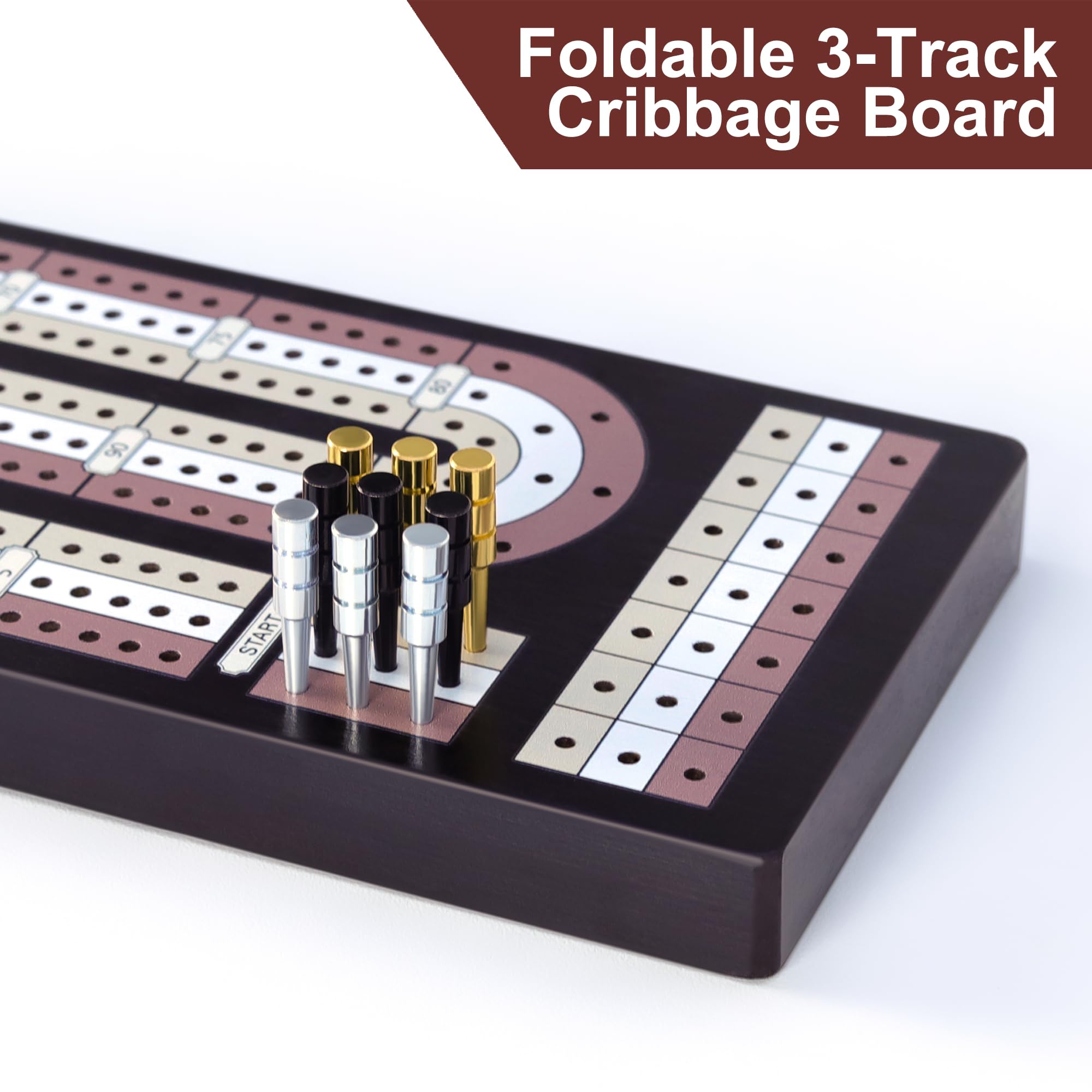 Uibyriy cribbage board featuring magnetic closure to keep pieces secure.