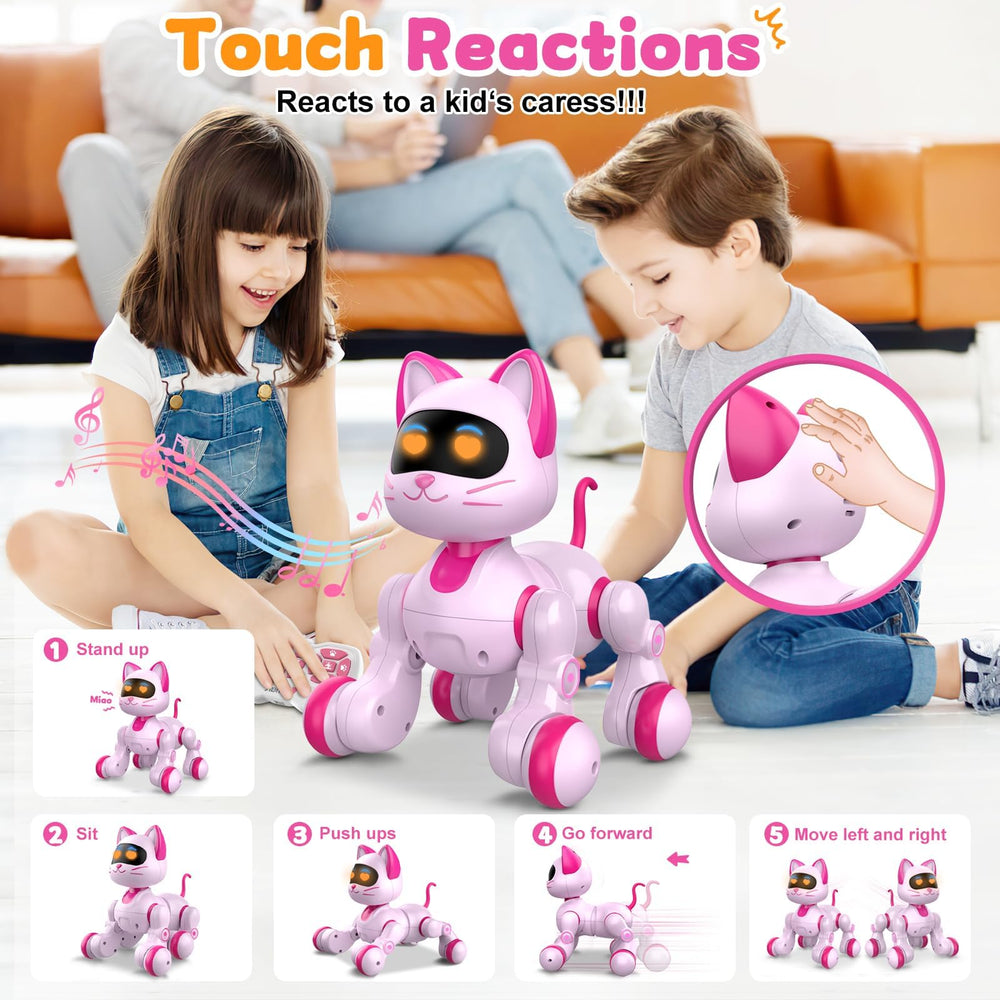 Uiopy Robot Cat head touch triggers responsive action for interactive learning.