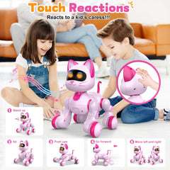 Uiopy Robot Cat head touch triggers responsive action for interactive learning.