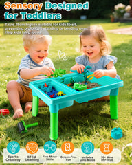 Uiopy Sandbox Kit with dinosaur and ocean molds in use for imaginative play