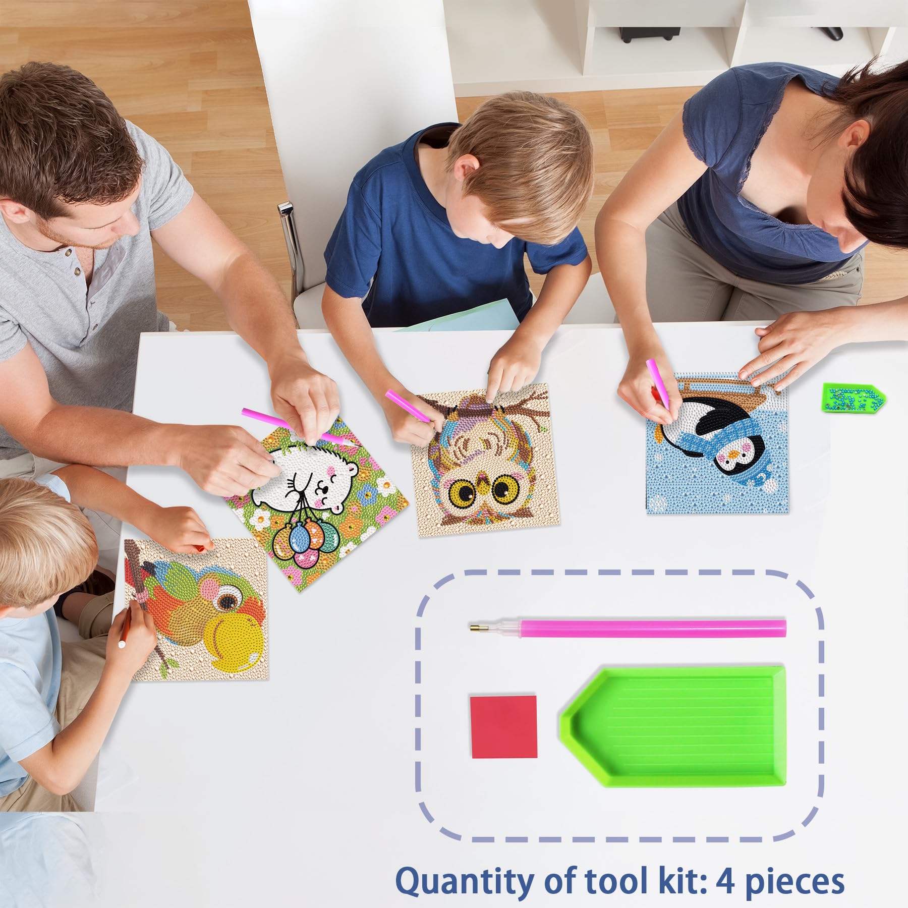 UiSdfuy Diamond Art Kit contents with wax, trays, and pens support shared crafting sessions.
