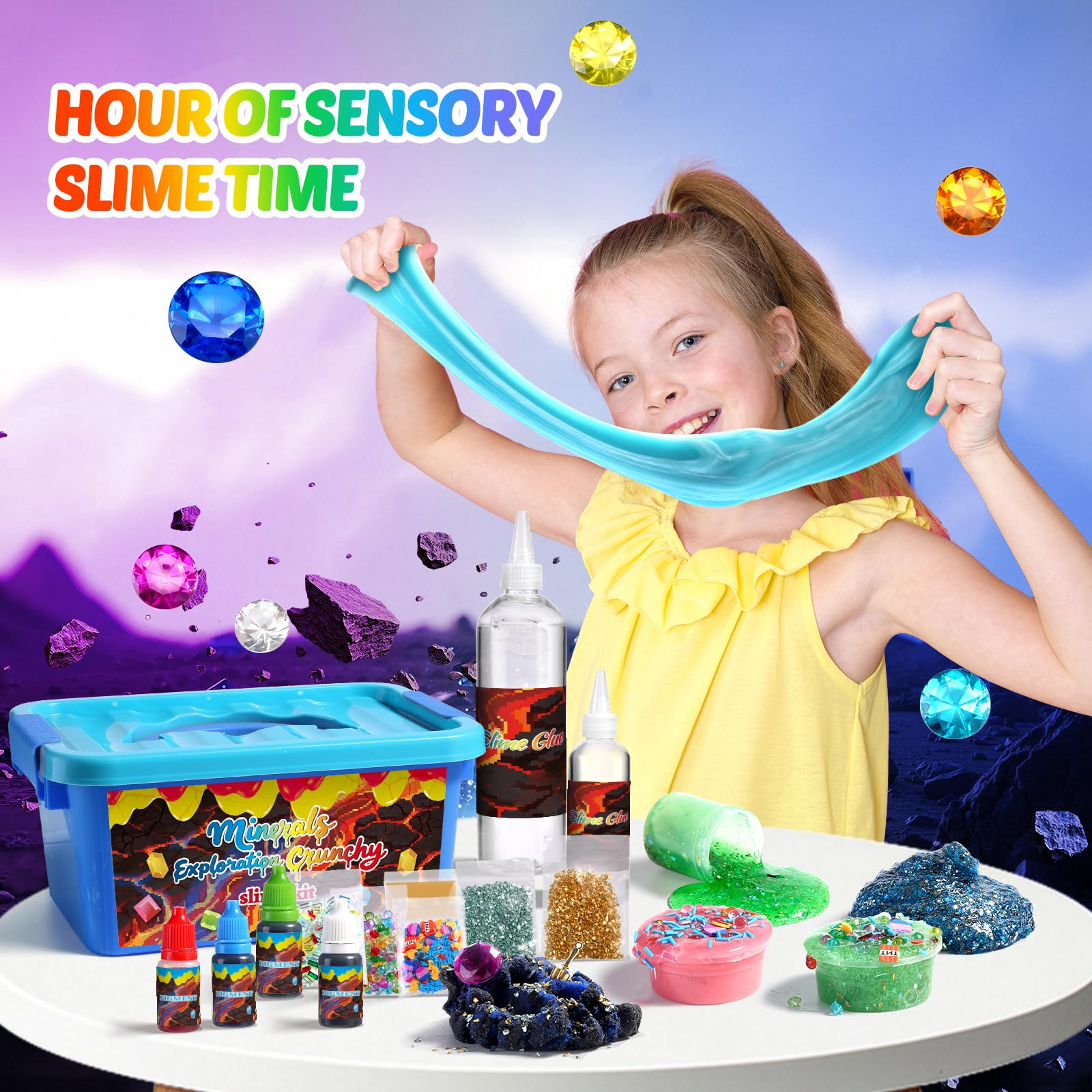 UIVIEHIR Crunchy slime texture close-up highlights tactile sensory play and creativity.
