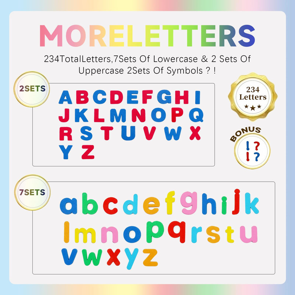 UJL alphabet letters storage box keeps the 238-piece kit organized and portable.