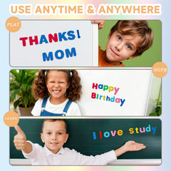 UJL uppercase and lowercase letters in seven colors support hands-on spelling.