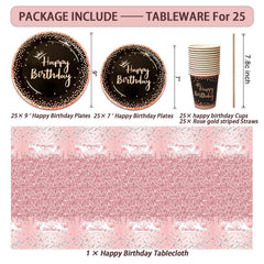 UJoyant rose gold tablecloth ties table styling together for a chic party vibe.