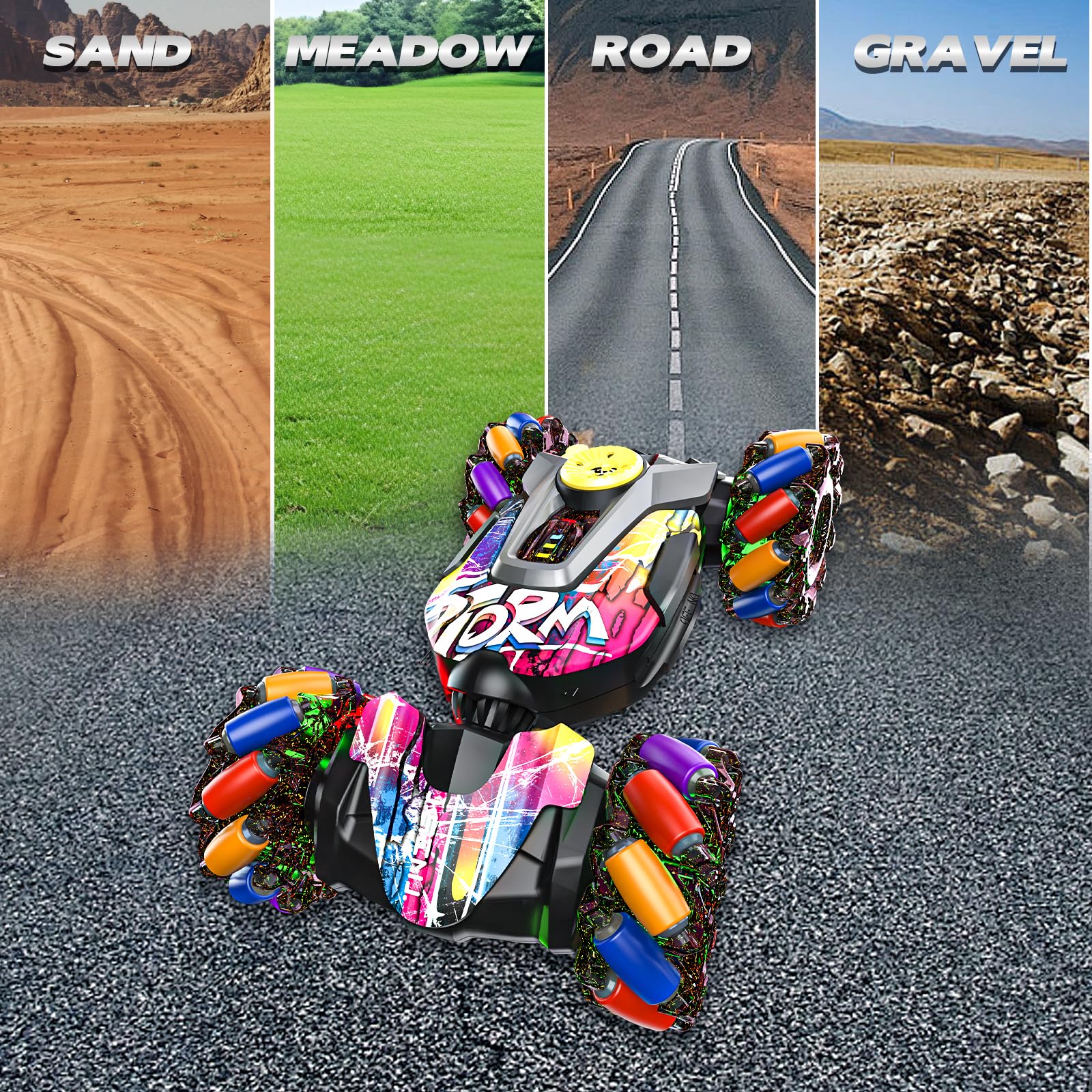 UJROQI RC stunt car battery compartments enabling longer play sessions