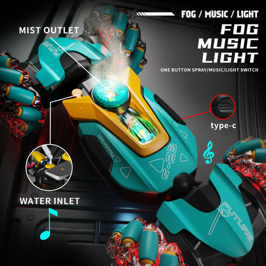 UJROQI gesture-sensing RC stunt car side drift shows agile outdoor maneuvering.