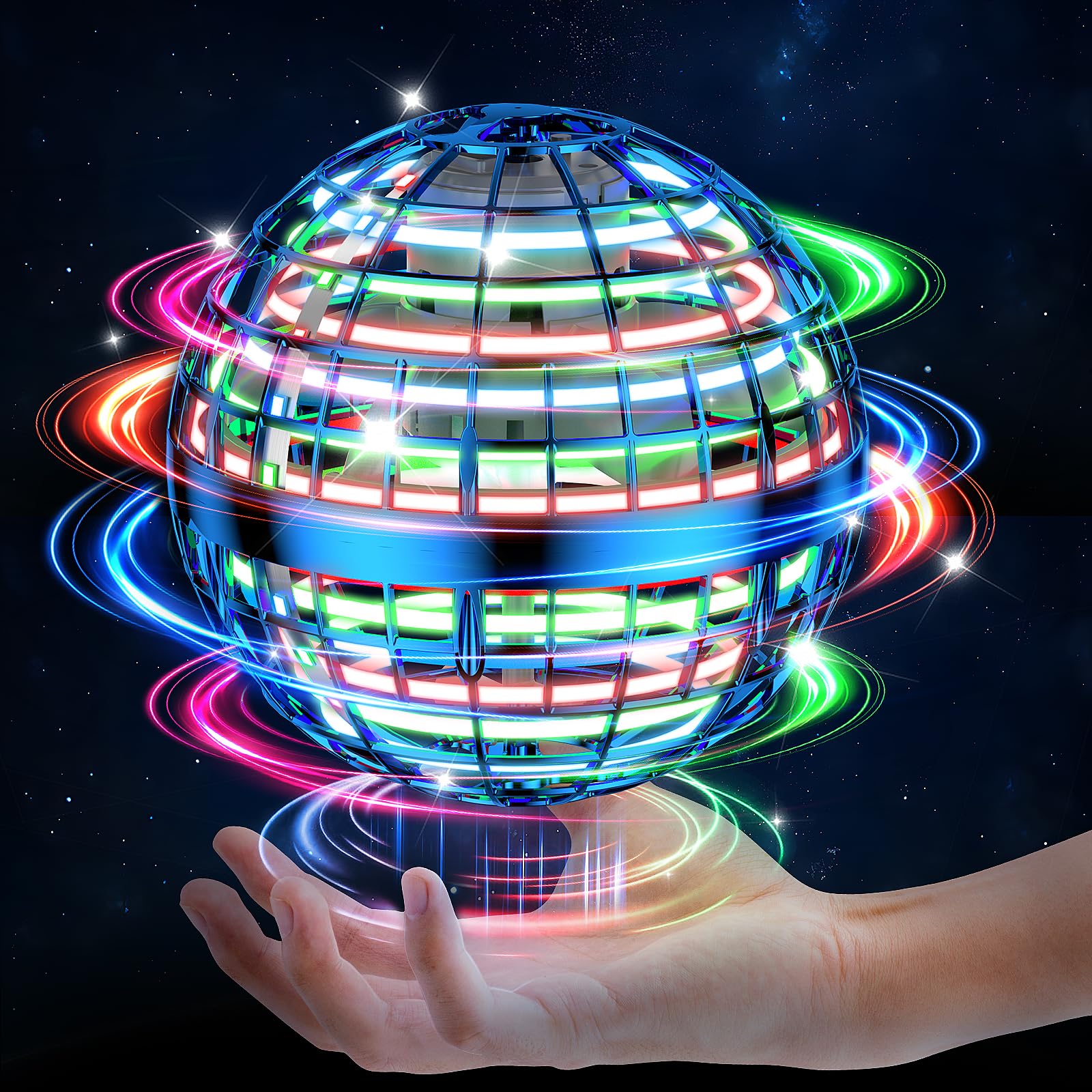 Uladis Flying Orb Ball with LED lights for indoor play and smooth hover.