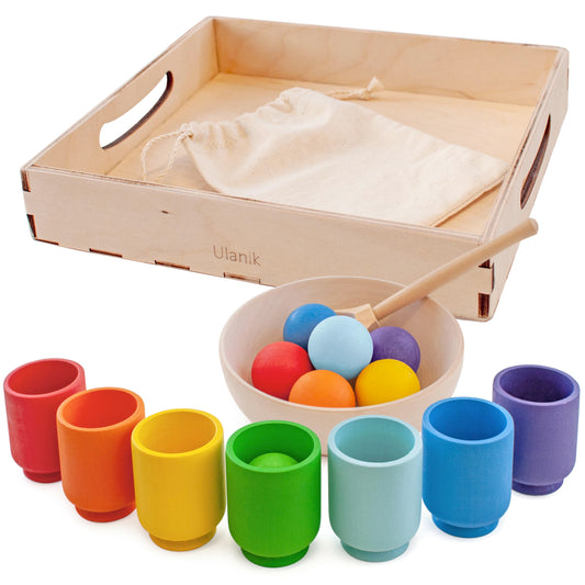 Ulanik rainbow balls in cups for color sorting fun for toddlers