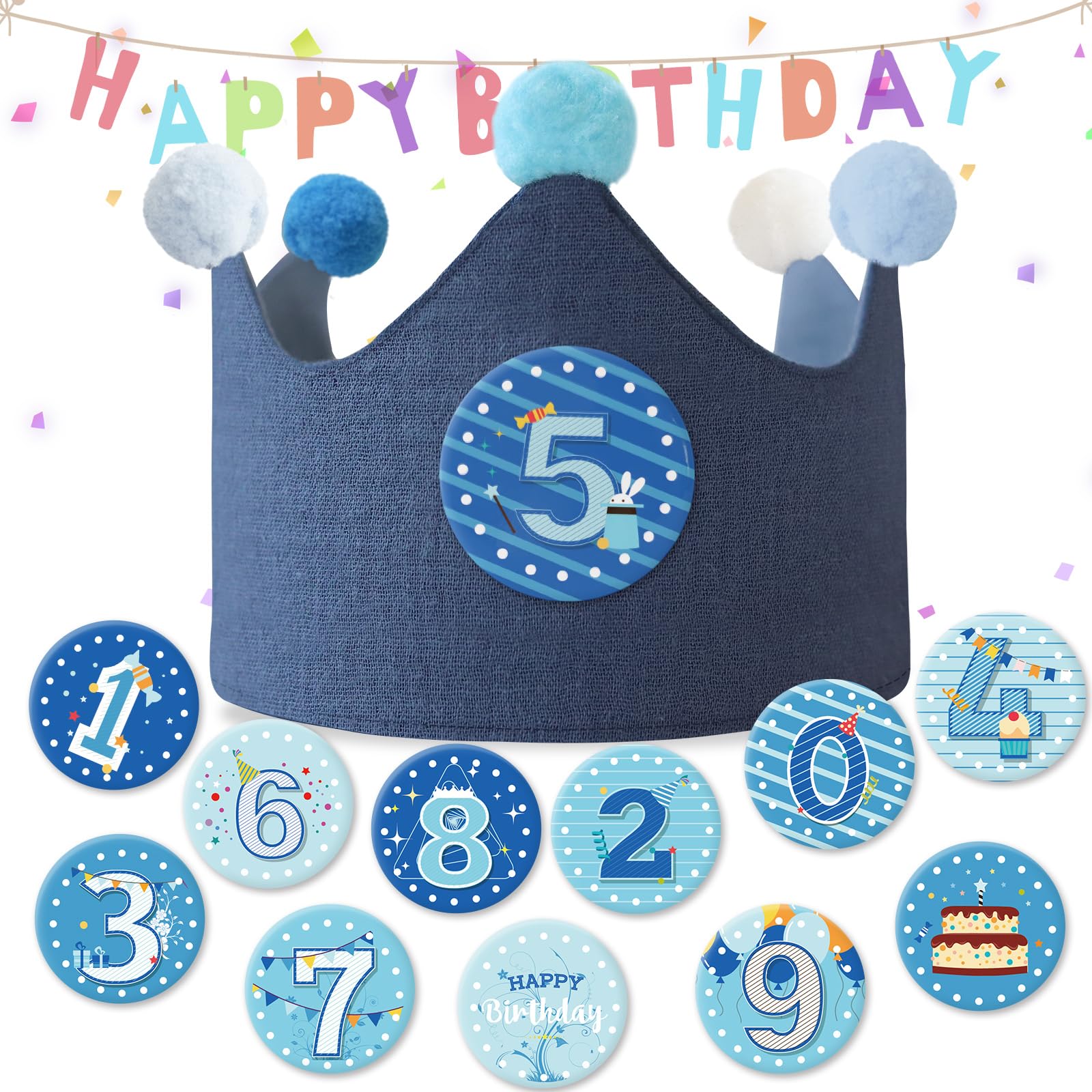 Ulibanner birthday crown boy front view for festive photos