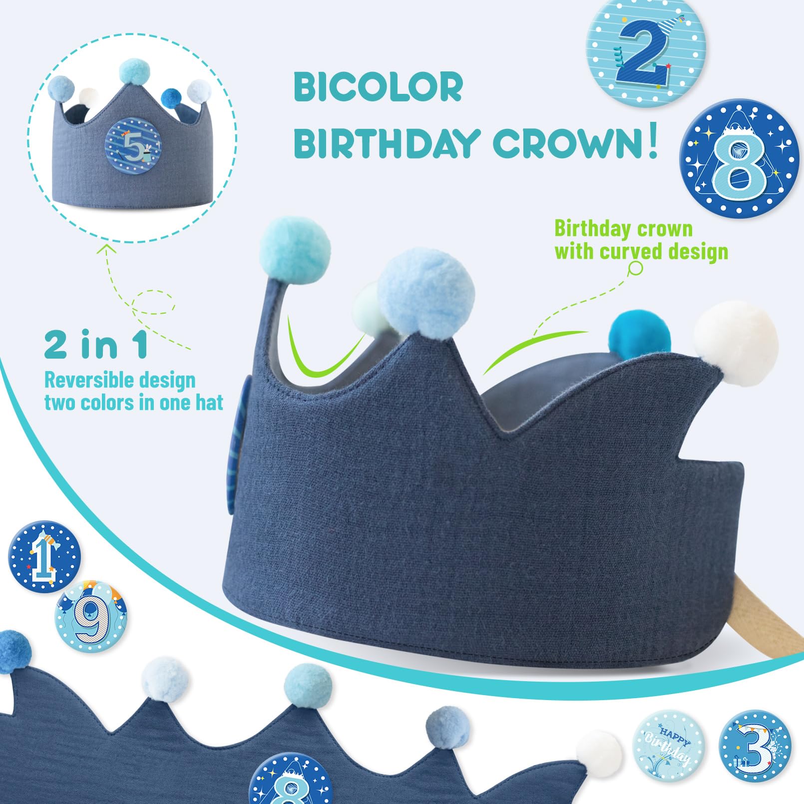 Ulibanner birthday crown boy reversible pattern for versatile looks