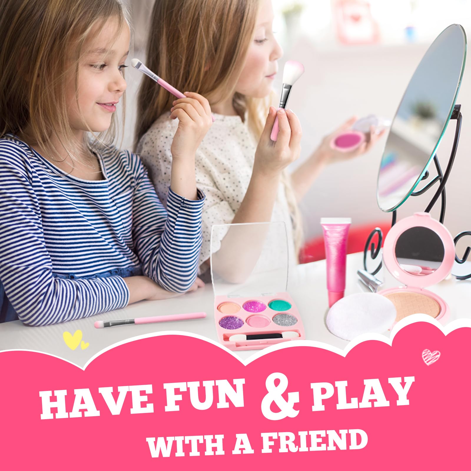 ULOVEME Kids Makeup Kit washable makeup closeup demonstrates easy cleanup after play