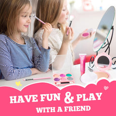 ULOVEME Kids Makeup Kit washable makeup closeup demonstrates easy cleanup after play