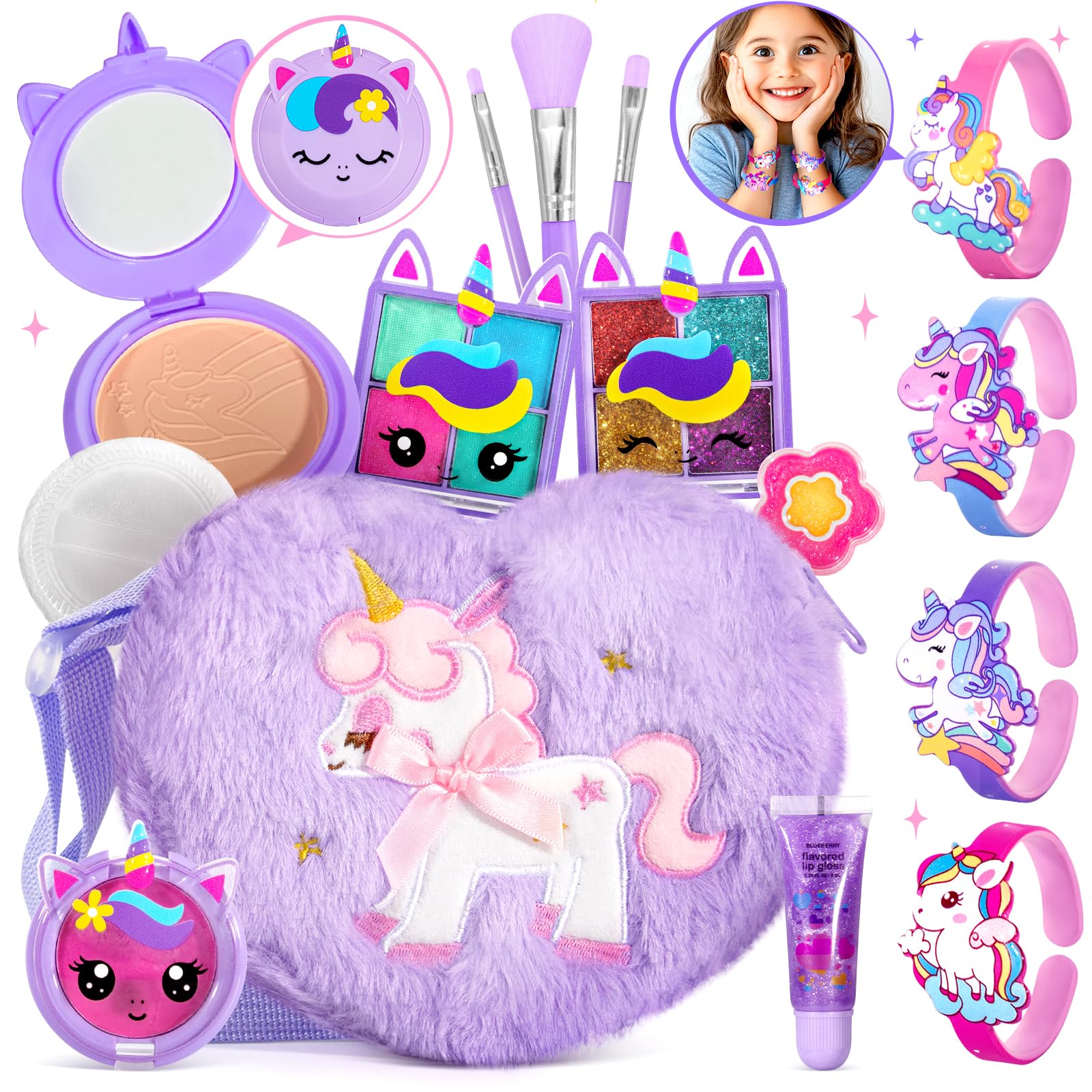 ULOVEME kids makeup kit with heart-shaped purple purse for imaginative play.