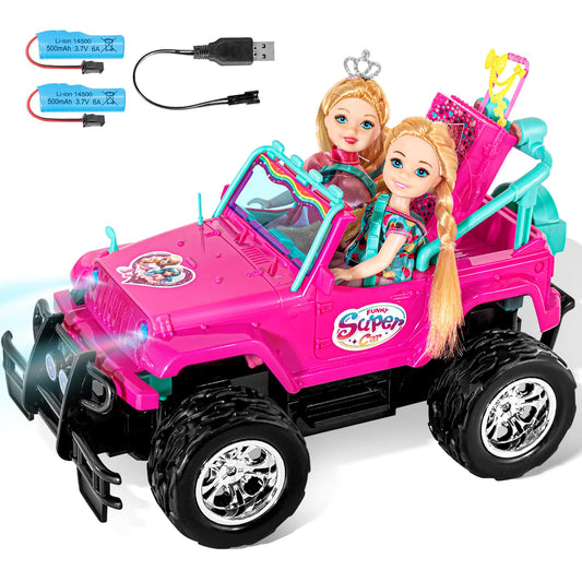 ULOVEME purple jeep RC car with two dolls in seats for imaginative playtime