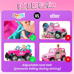 ULOVEME RC Car purple safety belts keep dolls secure while driving.