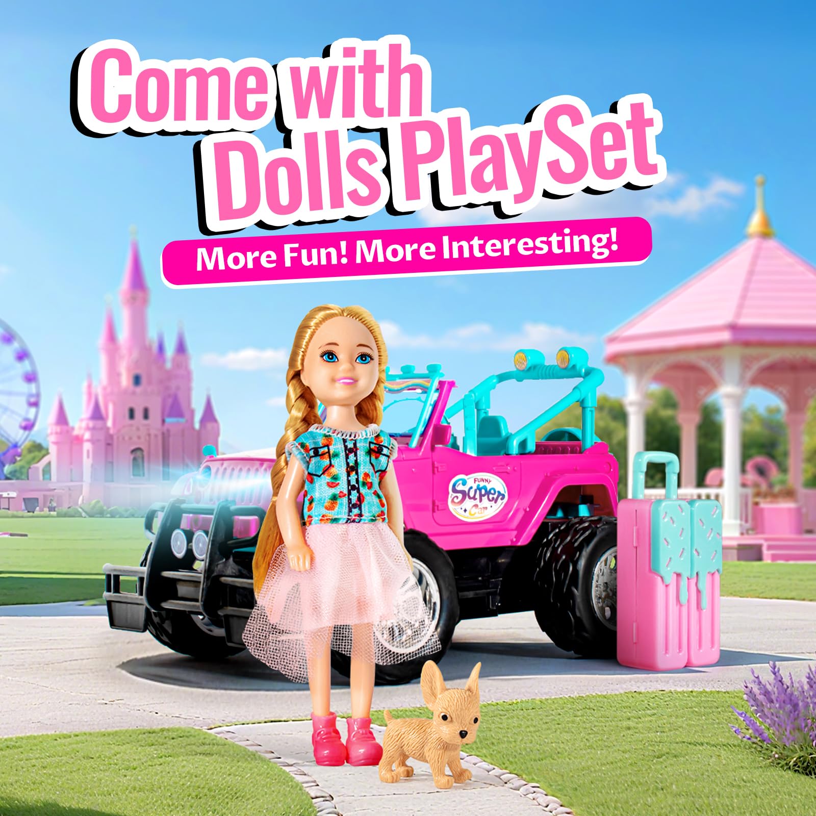 ULOVEME RC Cars pink trunk area stores tiny accessories for adventures