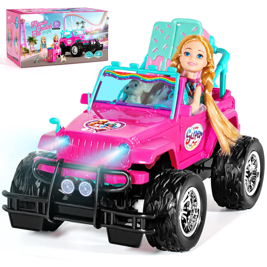 ULOVEME RC Cars pink front seat fits two 5.5-inch dolls for shared play