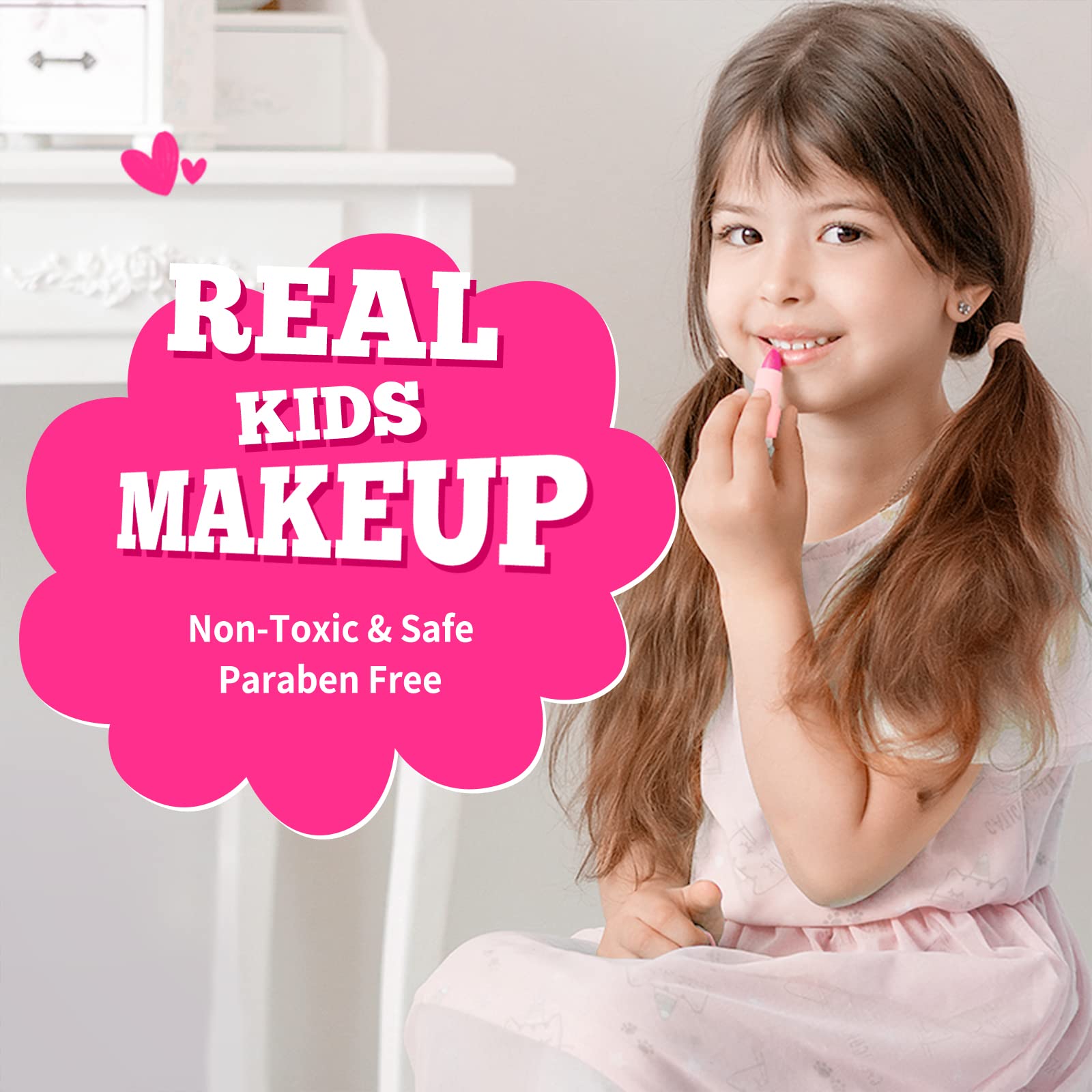 ULOVEME Umicorn makeup colors closeup shows washable, non-toxic shades for worry-free use