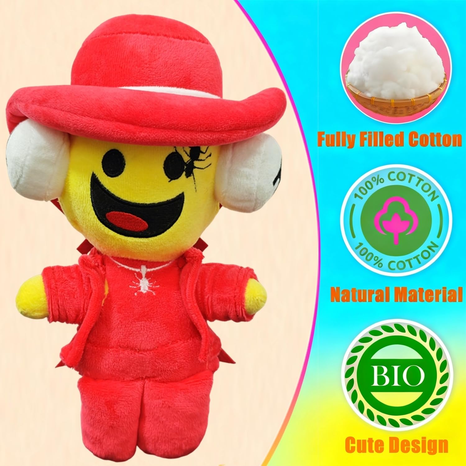 ULTHOOL Brainrot Plush color-detail showcases bold red-yellow hue for collectors
