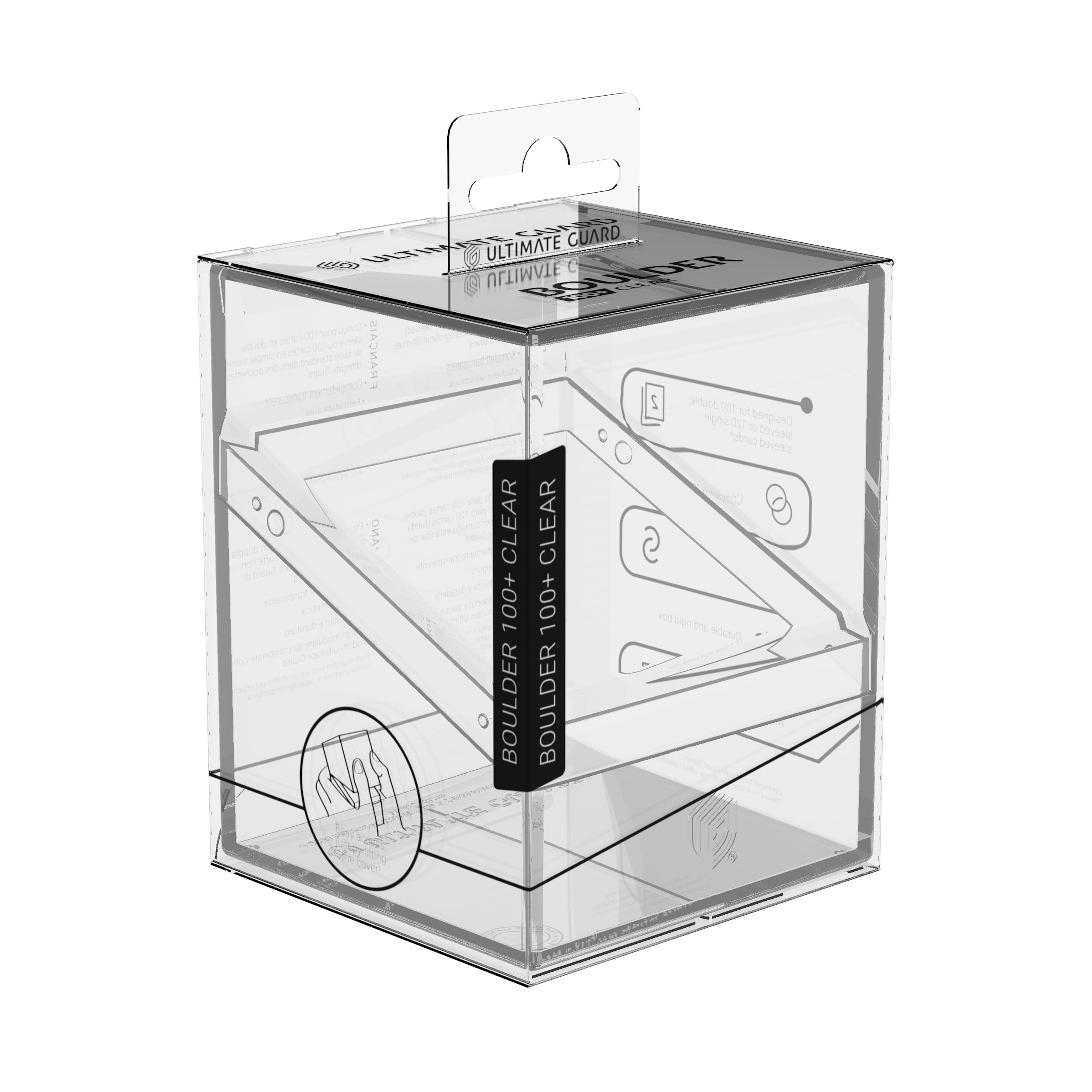 Ultimate Guard Boulder 100+ Clear travel-ready on a compact bag