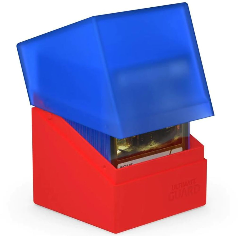 Compact form of Ultimate Guard Boulder Solid 100+ deck case in red for travel.