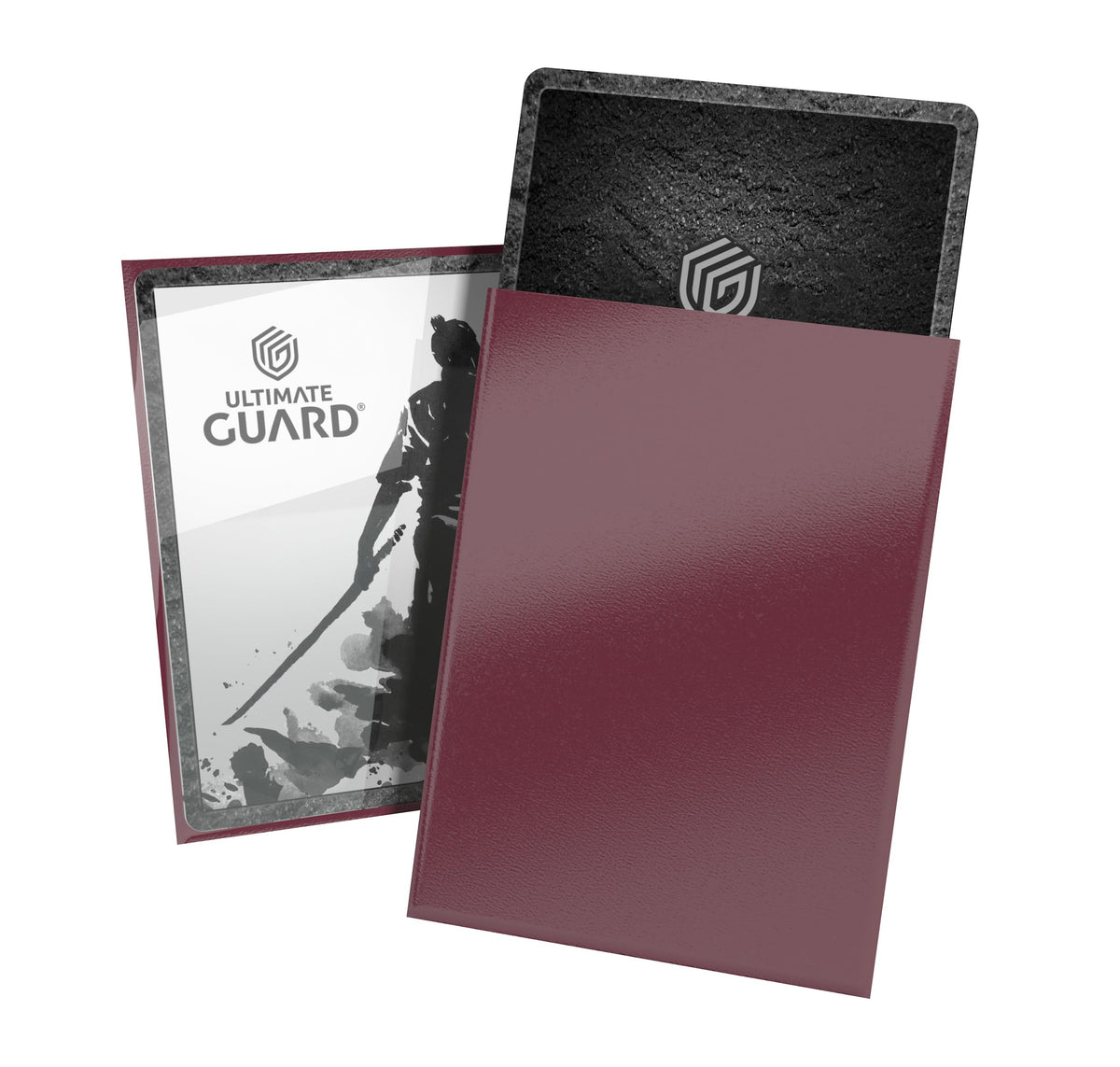 Ultimate Guard Katana sleeves with radiant plum back protect cards with a striking, durable finish.