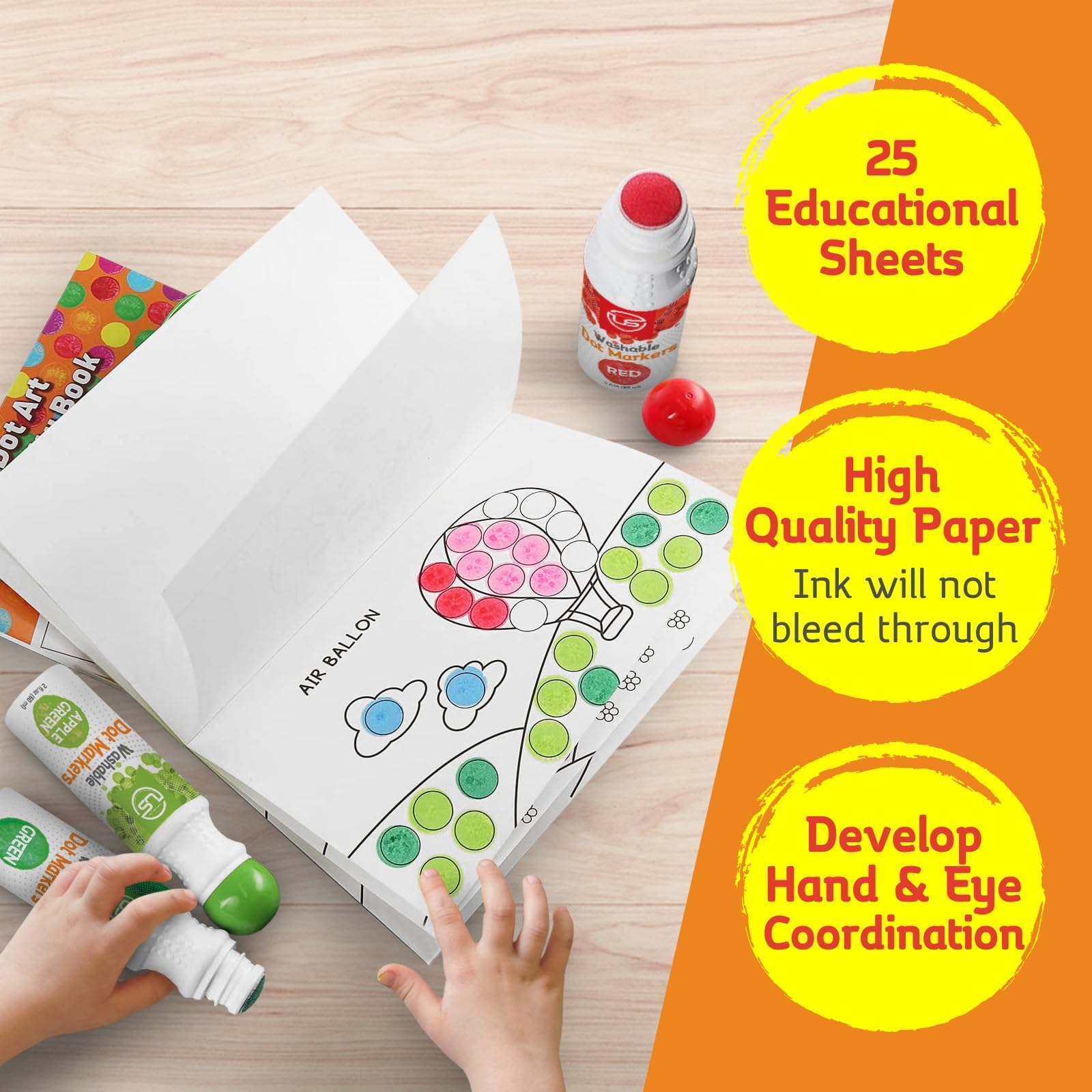 Ultimate Stationery washable dot paint bottles are easy to clean after art time.