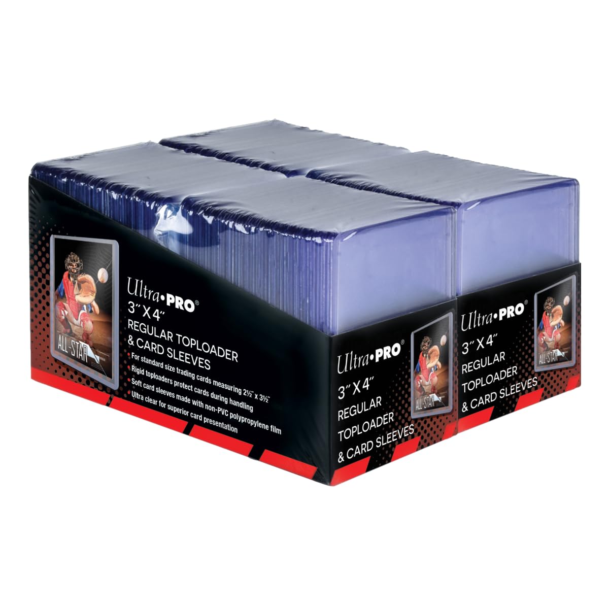 Ultra PRO 3x4 clear toploader front view for crystal-clear protection of trading cards.