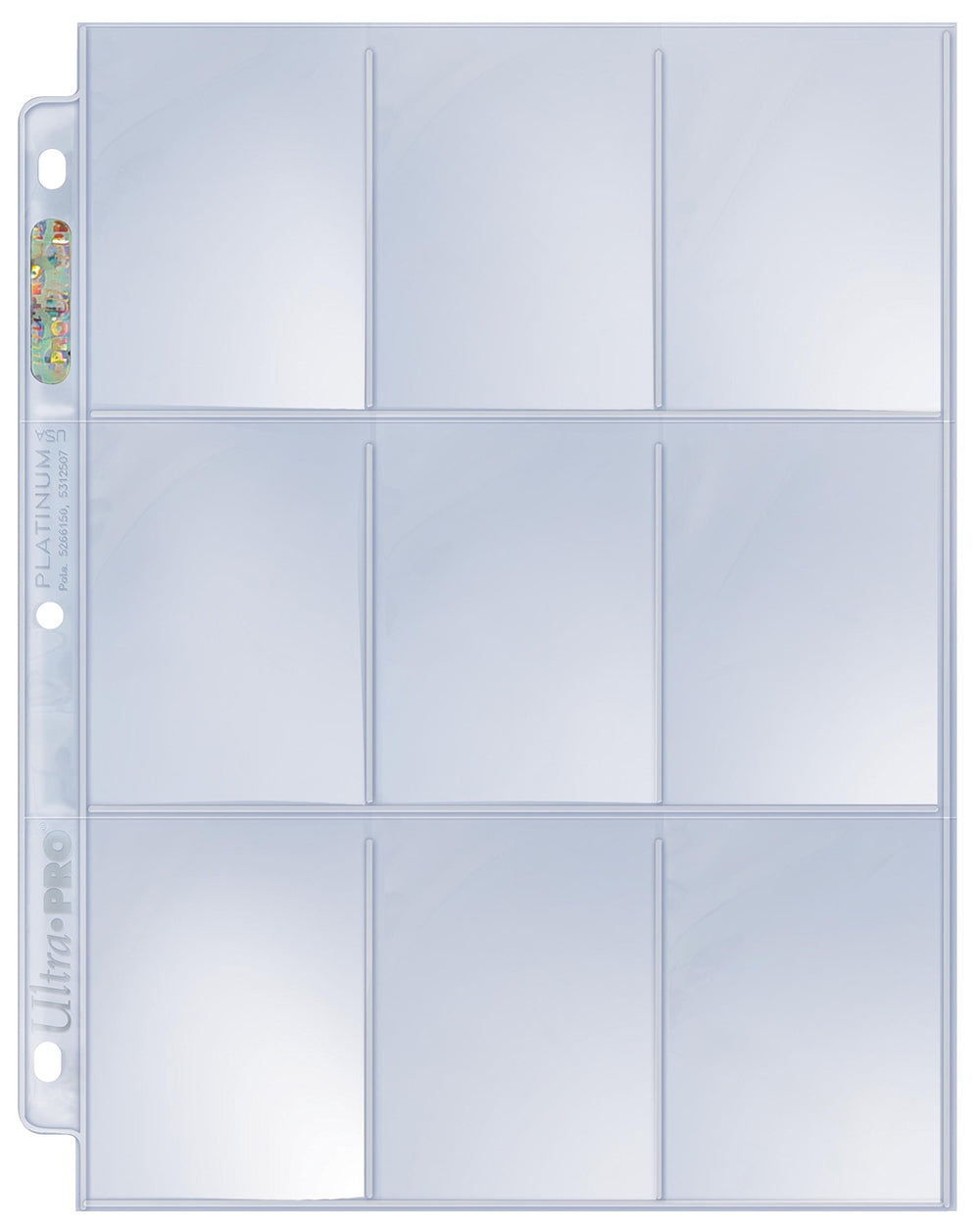Nine-pocket layout fits 2.5 x 3.5 inch cards.