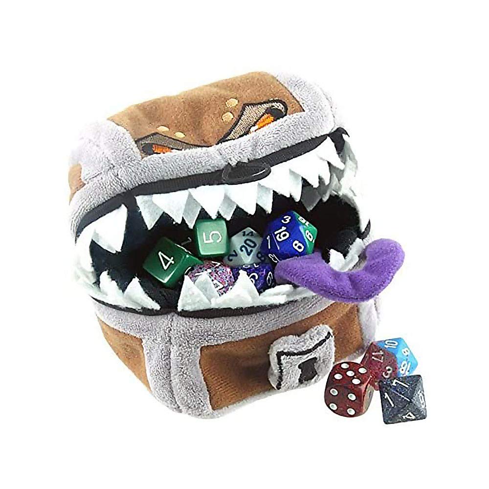 Ultra Pro D&D Mimic gamer pouch with plush texture, carabiner hook, and secure zipper for dice storage