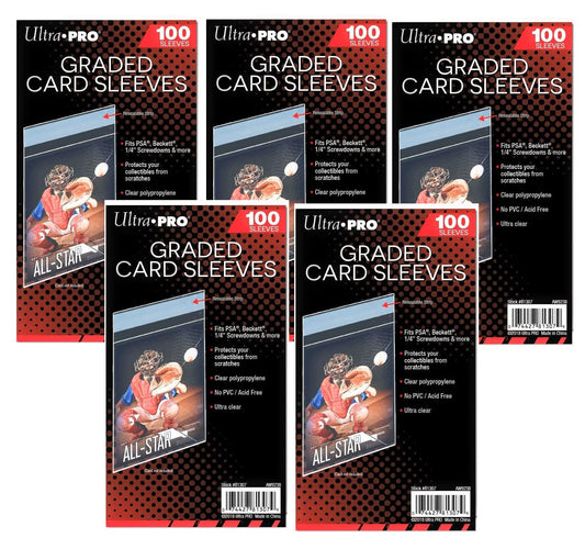 Ultra Pro graded card sleeve close-up shows archival clarity and scratch protection.