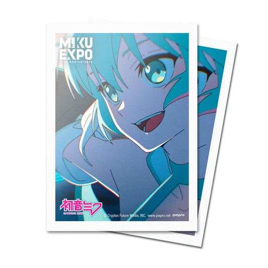 Ultra PRO Hatsune Miku 10th Anniversary sleeves in a flight-pack, protecting standard-size cards with vibrant art.