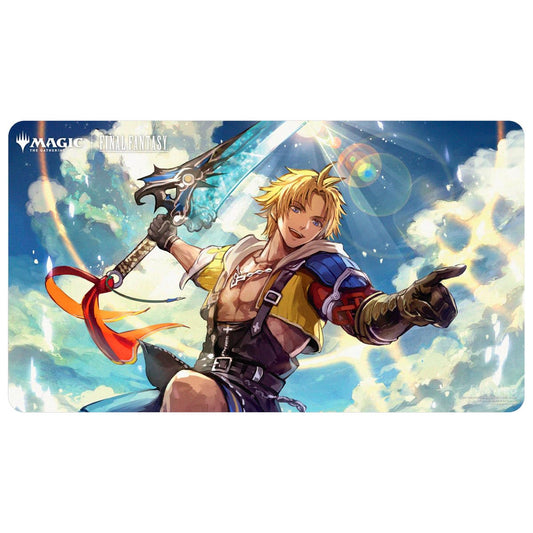 Ultra Pro Tidus Commander playmat with Universes Beyond art for smooth shuffling and card protection.