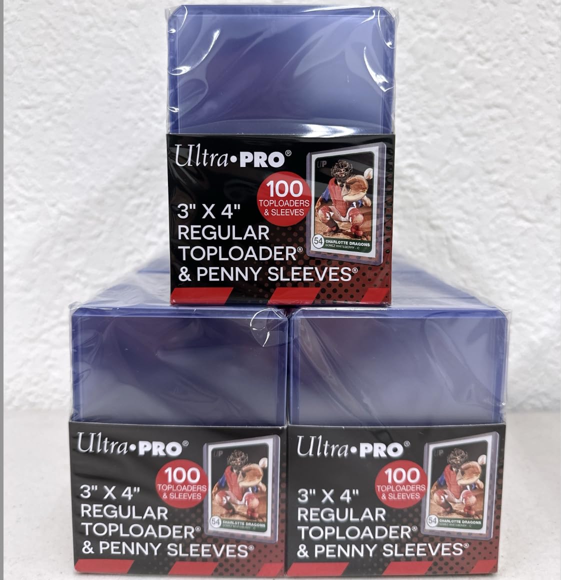 Ultra PRO 3x4 clear top loaders show front view with rigid protection