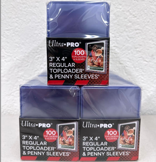 Ultra PRO 3x4 clear top loaders show front view with rigid protection
