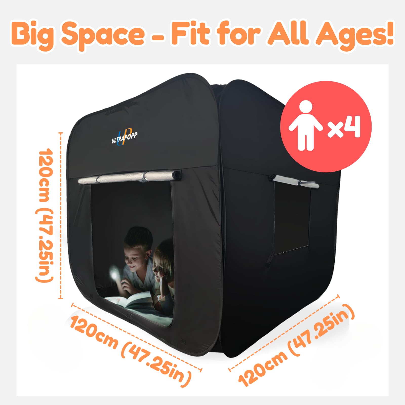 Ultrapopp blackout sensory den 47x47 inches creates a dark, focused environment