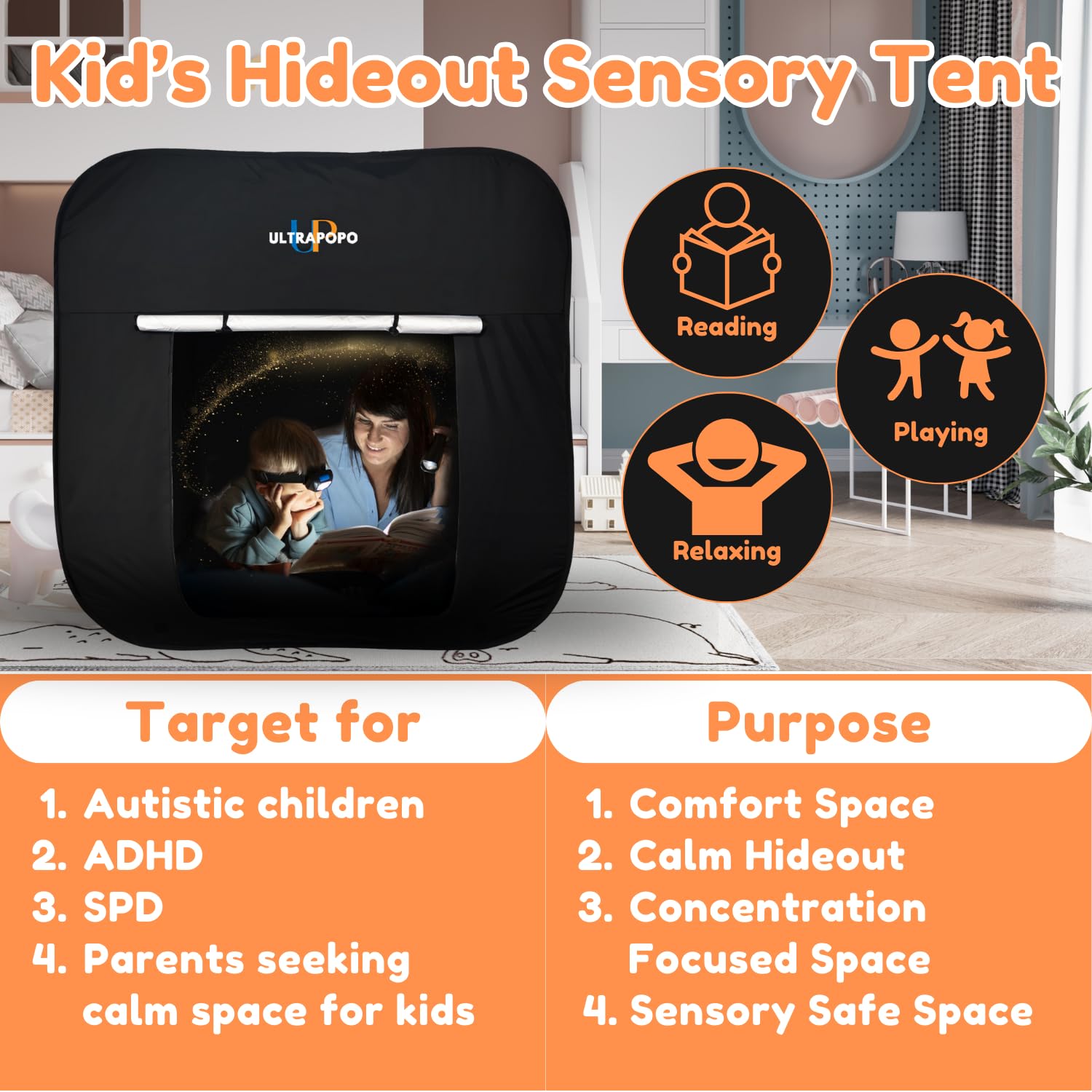 Ultrapopp light-projector-ready den supports cozy visuals during playtime